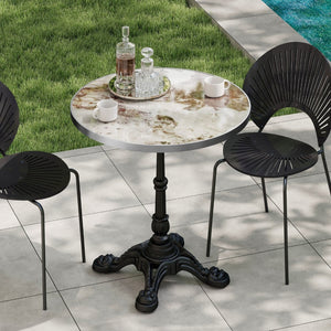 English Elm Marble-look Sintered Stone Square Bistro Table with Cast Iron Pedestal Base Indoor Outdoor W3316S00040