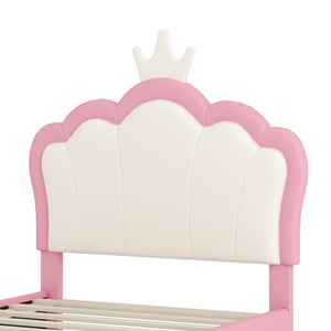 English Elm Twin Platform Bed Upholstered Crown Headboard Storybook Style for Girls Bedroom Pink N733P180807H