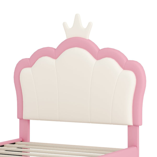 English Elm Twin Platform Bed Upholstered Crown Headboard Storybook Style for Girls Bedroom Pink N733P180807H