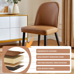 English Elm Beige Pu Leather Armless Dining Chair Set of 4 with Matte Black Iron Legs Modern Brown Yellow T3967P497835