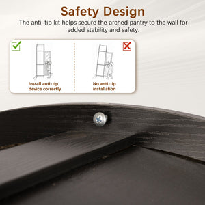 English Elm 71" Tall Arched Pantry Cabinet with Tempered Glass Door, Adjustable Shelves, Anti-Tip Kit & Metal Handles Black W2917P384730