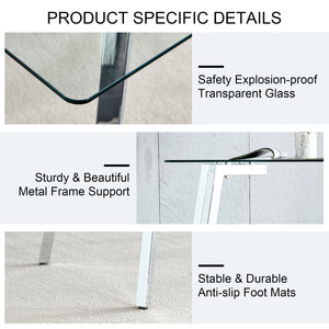 English Elm Glass Tempered Dining Table 51" x 31" Modern Minimalist Rectangular for 4-6 with Metal Legs, Easy-Clean Surface, Sturdy Design W1512S00174