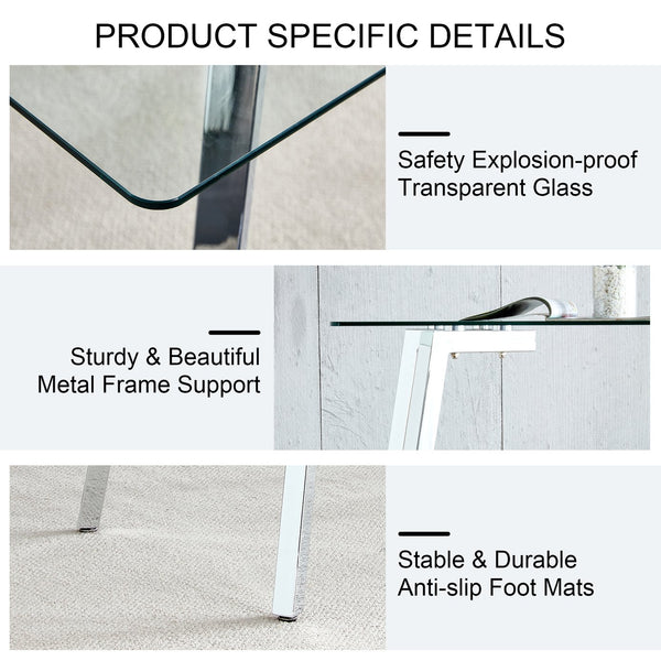 English Elm Glass Tempered Dining Table 51" x 31" Modern Minimalist Rectangular for 4-6 with Metal Legs, Easy-Clean Surface, Sturdy Design W1512S00174