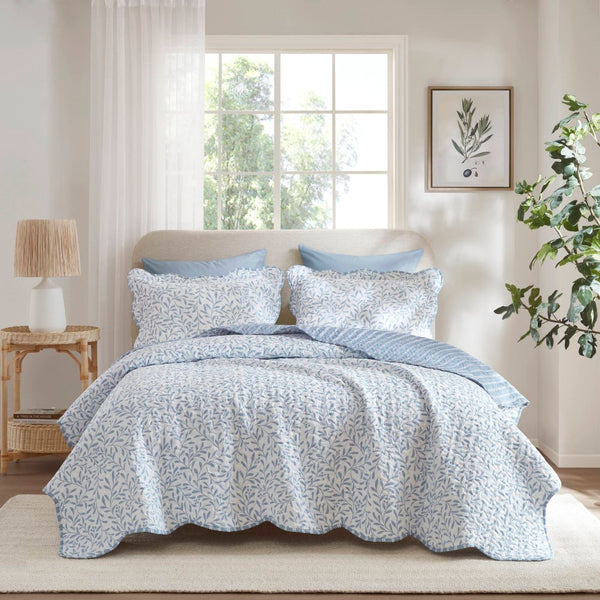English Elm 5-piece Cotton Dobby Botanical Duvet Set with Embroidered Coastal Throw Pillows B035P463290