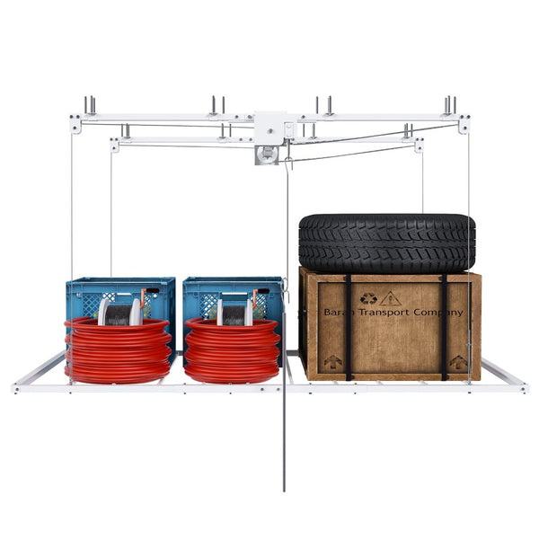 English Elm Overhead Garage Storage Rack with Crank Lift 270lb Steel Platform for High Ceilings W2700P346224