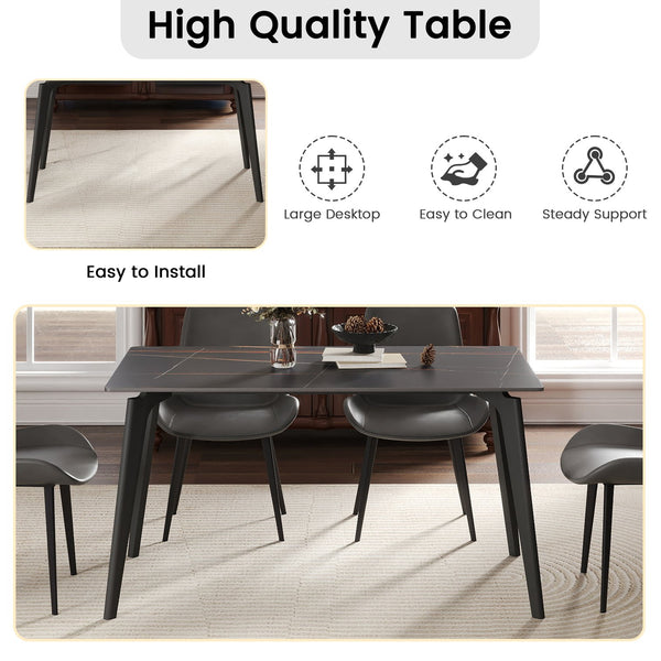 English Elm 55.12" Modern Artificial Stone Dining Table With Black Metal Legs - Sleek Design For 6 People! W1535S00510