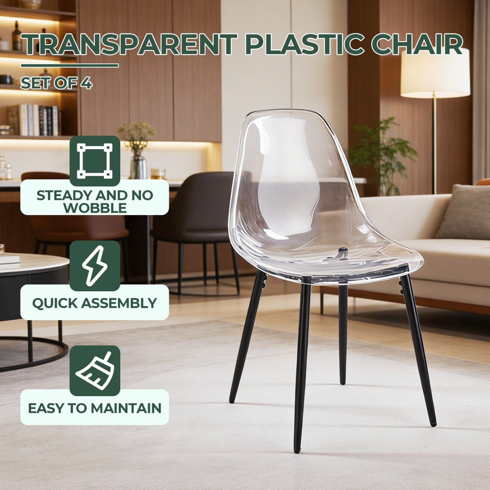 English Elm Pet Shell Dining Chairs Set of Four Clear Acrylic Modern Transparent Seating Black W3766P410239