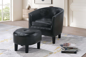 English Elm Sleek Black Faux Leather Accent Chair with Ottoman, Curved Barrel Back, Tapered Legs, Compact Comfort B011P369870