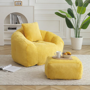 English Elm Giant Foam-Filled Bean Bag Chair with Footstool, Shell-Shaped Faux Fur Sofa for Gaming Reading уют Yellow W2677P306797