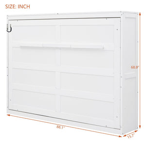 English Elm Queen Murphy Wall Bed with Dual Piston Mechanism Space Saving Mdf Cabinet Frame White LP000665AAK-2