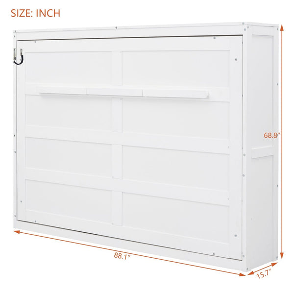 English Elm Queen Murphy Wall Bed with Dual Piston Mechanism Space Saving Mdf Cabinet Frame White LP000665AAK-2