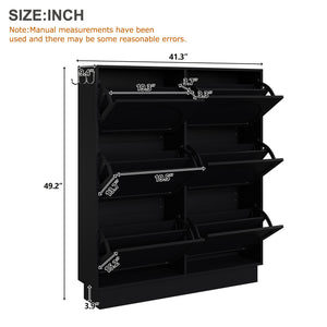 English Elm Modern Narrow Tipping Shoe Cabinet with 6 Flip Drawers, Slim 9.45" Space-Saving Cream Organizer with Hooks and Adjustable Shelves for Entryway (Fits 12–24 Pairs) Black N721P288699B