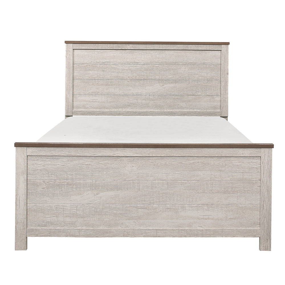English Elm Transitional Nashville Queen Panel Bed – Two-Tone Antique White & Brown Rustic Melamine Finish, Classic Bedroom Anchor B011S01164