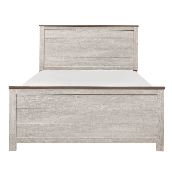 English Elm Transitional Nashville Queen Panel Bed – Two-Tone Antique White & Brown Rustic Melamine Finish, Classic Bedroom Anchor B011S01164