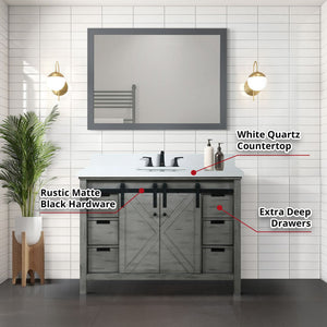 English Elm Ash Grey Bath Vanity Set With White Quartz Countertop, Matte Black Faucet & 44" Mirror For Modern Style B2731S01280