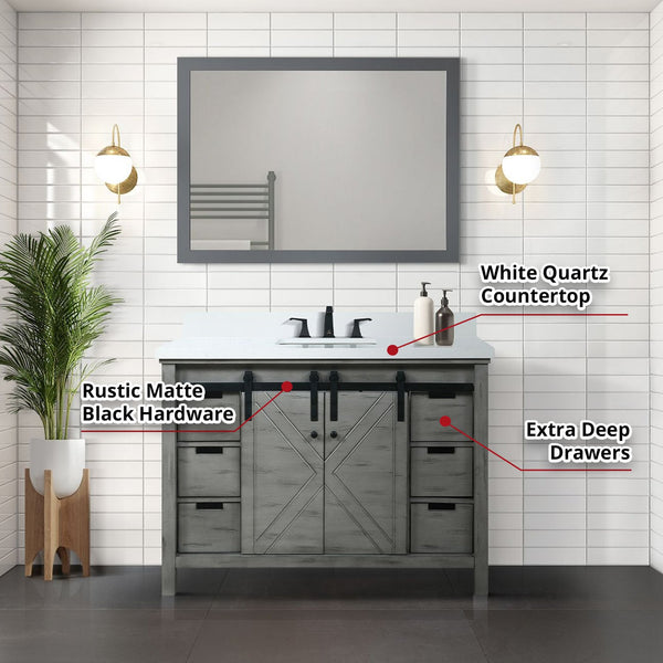 English Elm Ash Grey Bath Vanity Set With White Quartz Countertop, Matte Black Faucet & 44" Mirror For Modern Style B2731S01280