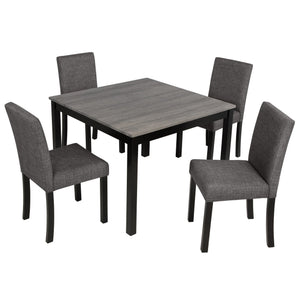 English Elm 5-Piece Stylish Dining Table Set For 4 With Upholstered Chairs, Light Grey & Black, Modern Design W1998P195207