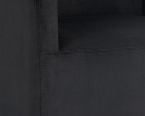 Sunpan Zane Glamorous Wheeled Lounge Chair with Brushed Brass Frame for Stylish Dining & Relaxation Spaces Abbington Black