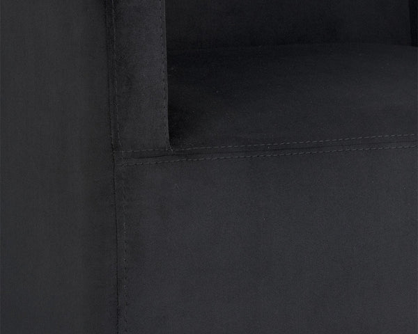 Sunpan Zane Glamorous Wheeled Lounge Chair with Brushed Brass Frame for Stylish Dining & Relaxation Spaces Abbington Black