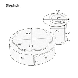 English Elm U-Can Cream Floral Round Coffee Table Set of 2 with Tempered Glass Tops, 2 Drawers & Rotating Design SJ000137AAK