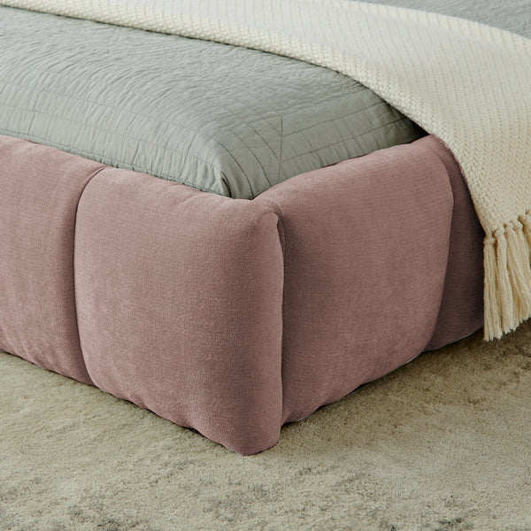 English Elm King Modern Upholstered Platform Bed with Plush Chenille Headboard, Solid Frame, No Box Spring Needed Pink W487P246686