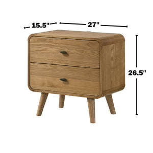 English Elm 2-drawer Nightstand with Built-in Usb Ports Ash Veneer Mid-century Bedroom Storage B016P460579