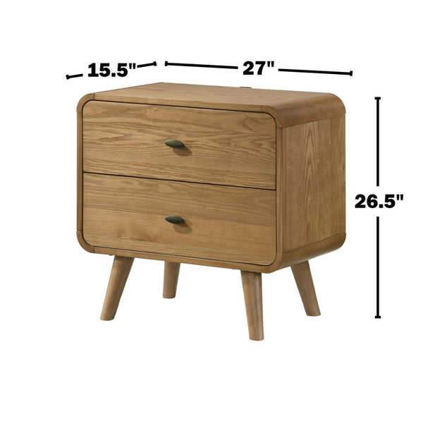 English Elm 2-drawer Nightstand with Built-in Usb Ports Ash Veneer Mid-century Bedroom Storage B016P460579