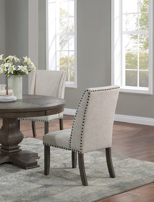 English Elm Traditional High-Back Dining Chairs with Bronze Nailhead Trim, Upholstered Comfort and Solid Wood Legs Oak 44 L x 24 W x 21 H B011P203558