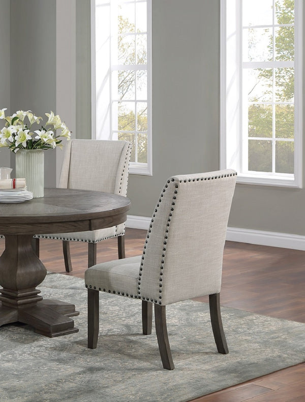 English Elm Traditional Round Pedestal Dining Set Oak Wingback Chairs Nailhead Upholstery Seats Four B011S01037