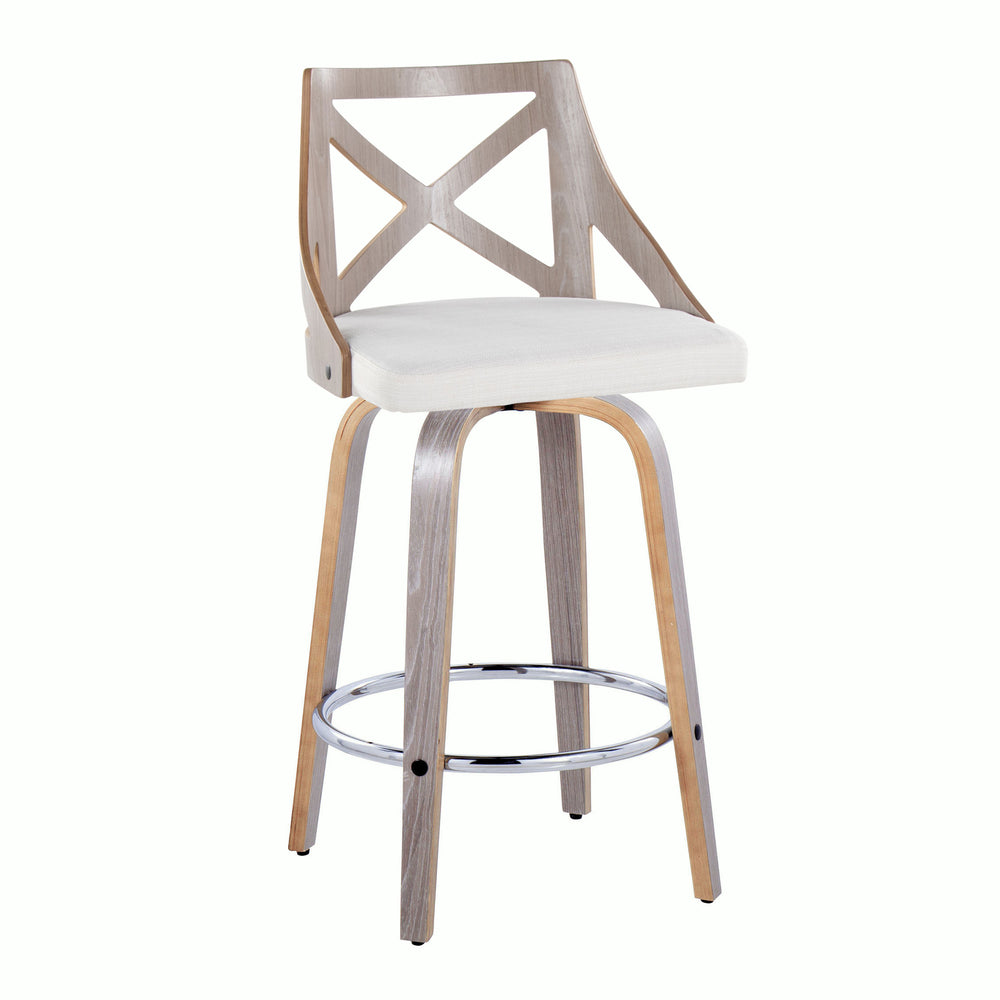 English Elm Charlotte 26" Farmhouse Counter Stool Set of 2 — Swivel Cream Fabric Seat, X-Back, Chrome Footrest, 360° B202S00178