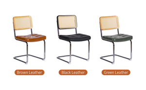 English Elm Dining Chairs Set of 2 Mid-Century Chrome Cantilever Faux Leather Rattan Back Accent Chairs Dark Green W2105P346391