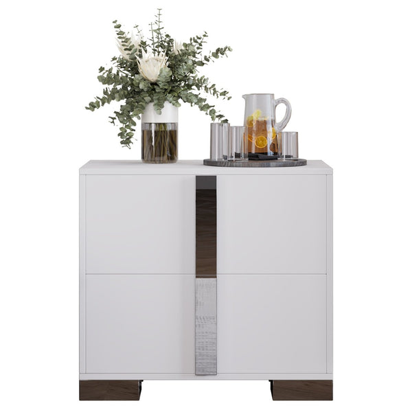 English Elm Modern Two Drawer Nightstand with Slim Metal Legs and Mirrored Bar Handles for Bedroom White W5271P416538
