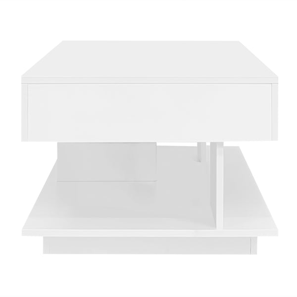 English Elm U-Can Extendable Coffee Table with Bluetooth 16-Color LED, Smooth Glide Top and Hidden Storage Space White N724P290061K