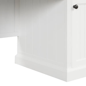 English Elm 67''Modern Executive Desk with 3 Drawers & 2 Cabinets, Spacious White MDF Workstation with Adjustable Shelves and Chic Vertical Edge Design for Home Office N751S211942K