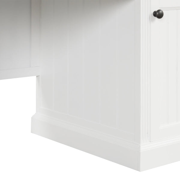 English Elm 67''Modern Executive Desk with 3 Drawers & 2 Cabinets, Spacious White MDF Workstation with Adjustable Shelves and Chic Vertical Edge Design for Home Office N751S211942K