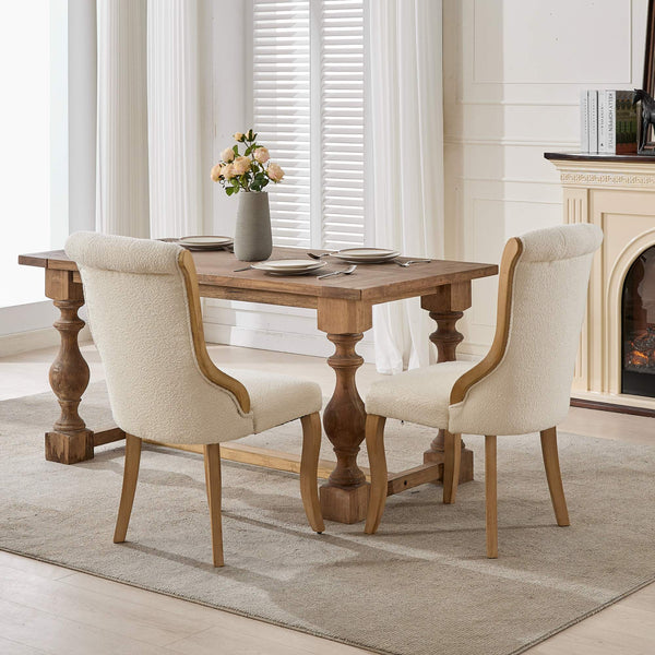 English Elm Snow velvet dining chair with plush breathable upholstery, mid-century wood trim and sculpted legs comfort and style Beige W1143P332691
