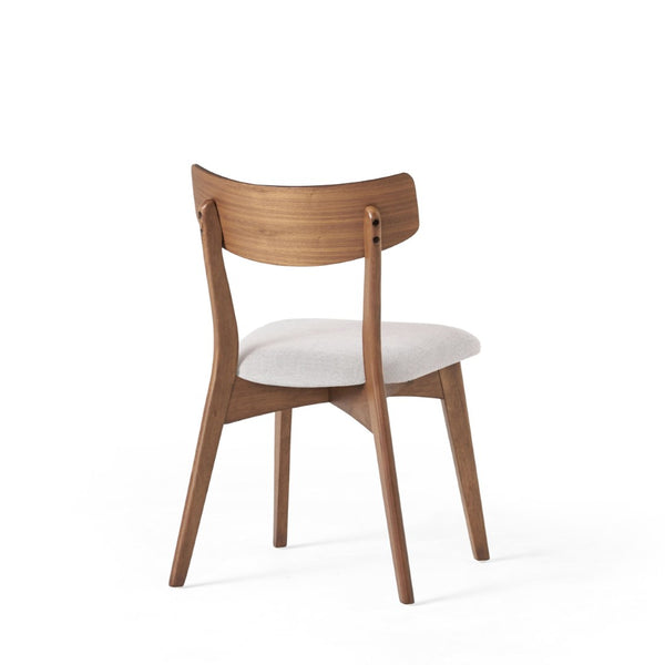 English Elm Mid-century Rubberwood Dining Chairs with Walnut Finish and Beige Upholstered Seat Set N768P379795L