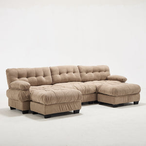 English Elm U Shaped Modular Cloud Sectional Deep Seat Flannelette Sofa with Rounded Bolster Armrests Light Brown W2120S00038