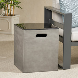 English Elm Christopher Knight Home® - MGO Modern Tank Holder Side Table with Polished Ceramic Top, Lightweight Concrete, 16"x16"x20" 67016.00LGRY