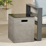 Christopher Knight Home® - Noble House - Aido Outdoor Modern Tank Holder Side Table, Light Gray and Gloss Black