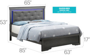 English Elm Lorana Twin Bed with Jeweled Tufted Headboard and LED Accents, Metallic Finish, Durable Wood Veneer Black 85 L x 4 W x 8 H B078S00587