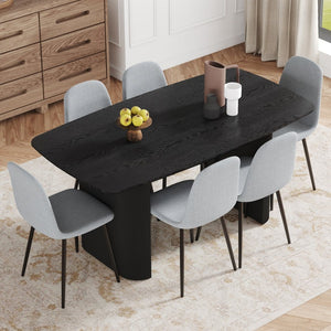 English Elm Table Dining Set - 67” Black Wood Grain Table With 6 Light Gray Linen-Cotton Chairs For Modern Homes W1151S04158-GIGA