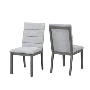English Elm Oak Tufted Gray Dining Chairs Set of 2 — Oak Gray Fabric, High-Density Foam, Lumbar Support, Compact Elegance N842P299015G
