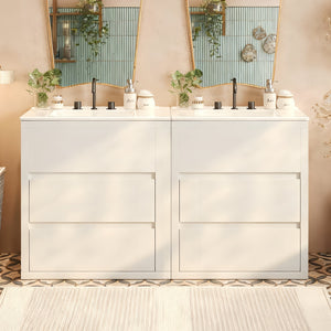 English Elm Christopher Knight Home® - 60" Double Sinks Bathroom Vanity Set with Two Ceramic Basins, Soft-Close Drawers, Sleek Handle-Free Design White N817P280550W
