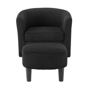 English Elm Swivel Plush Corduroy Recliner Chair with Ottoman, 360° Rotation, Removable Washable Cushion Comfort Black W2582P179931