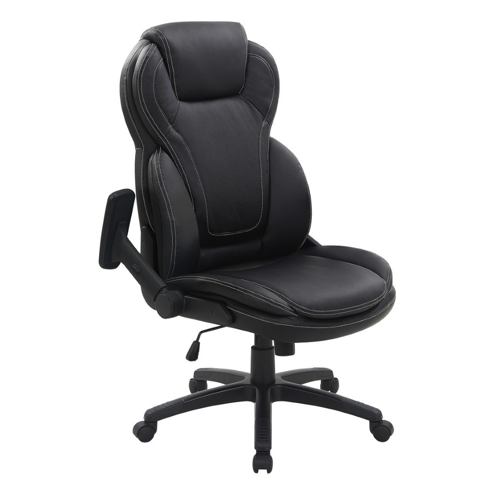 OSP Home Furnishings Exec High Back Bonded Leather Office Chair with Lumbar Support and Flip Arm Rests EC91150-EC3
