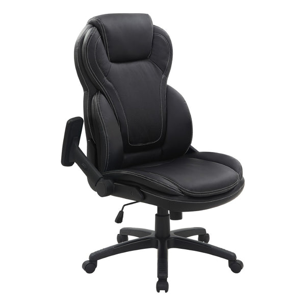 OSP Home Furnishings Exec High Back Bonded Leather Office Chair with Lumbar Support and Flip Arm Rests EC91150-EC3