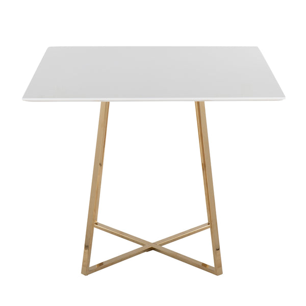 English Elm Cosmo Square Dining Table: Stylish White Wood Top & Gold Metal Base For Modern Glam Spaces B202S01112