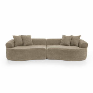 English Elm Modern Chenille Cloud Sectional Sofa Curved 4 Seat Living Room Couch Ready to Use Light Brown W1413S00133