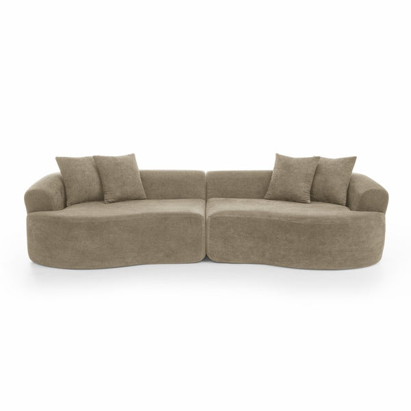English Elm Modern Chenille Cloud Sectional Sofa Curved 4 Seat Living Room Couch Ready to Use Light Brown W1413S00133